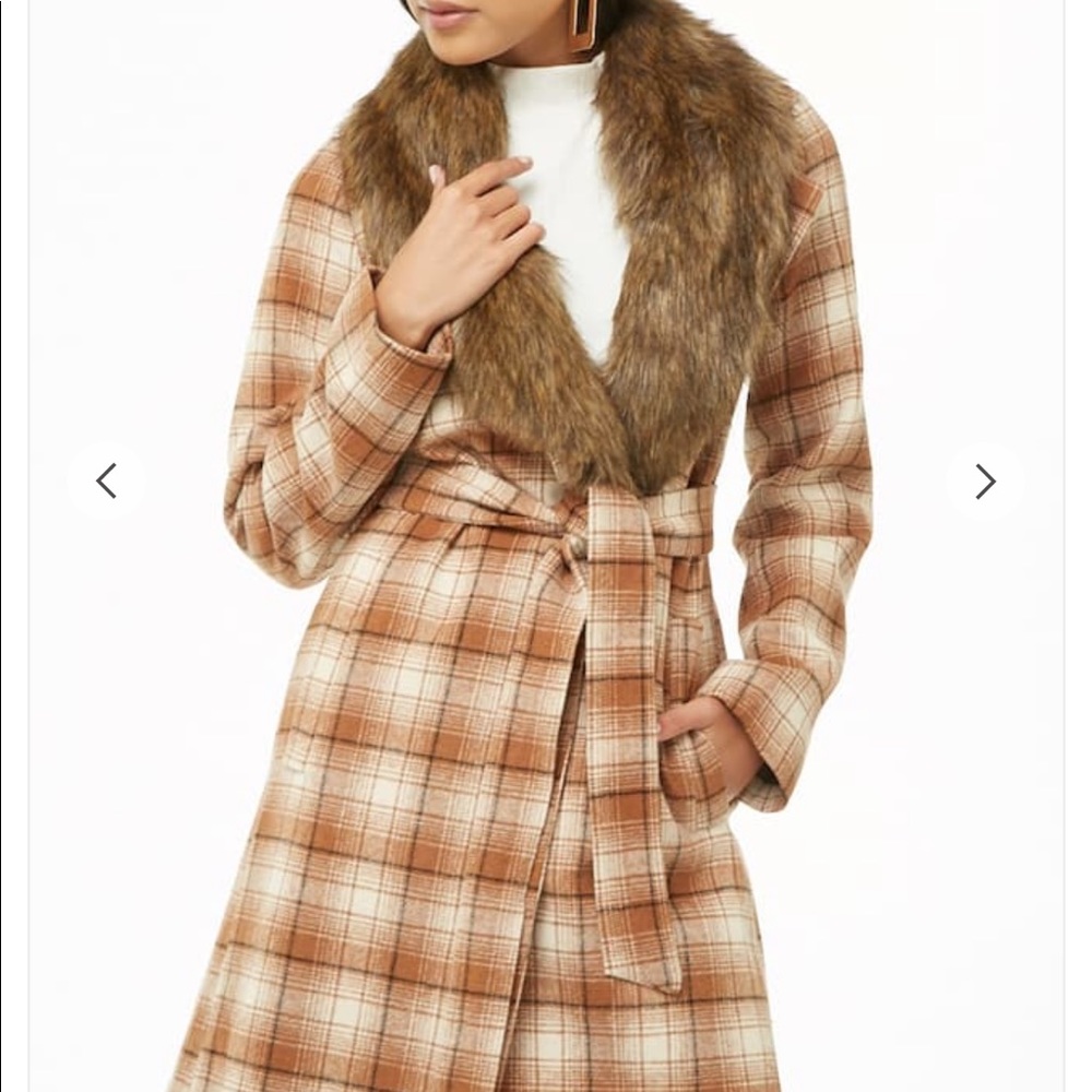 NWT plaid faux fur jacket wrap size xs